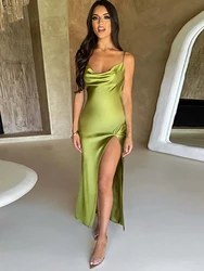 Sleeveless Long Satin Dress Elegant Party Dress For Women 2024 Summer High Slit Backless Party Formal Occasion Dresses Maxi