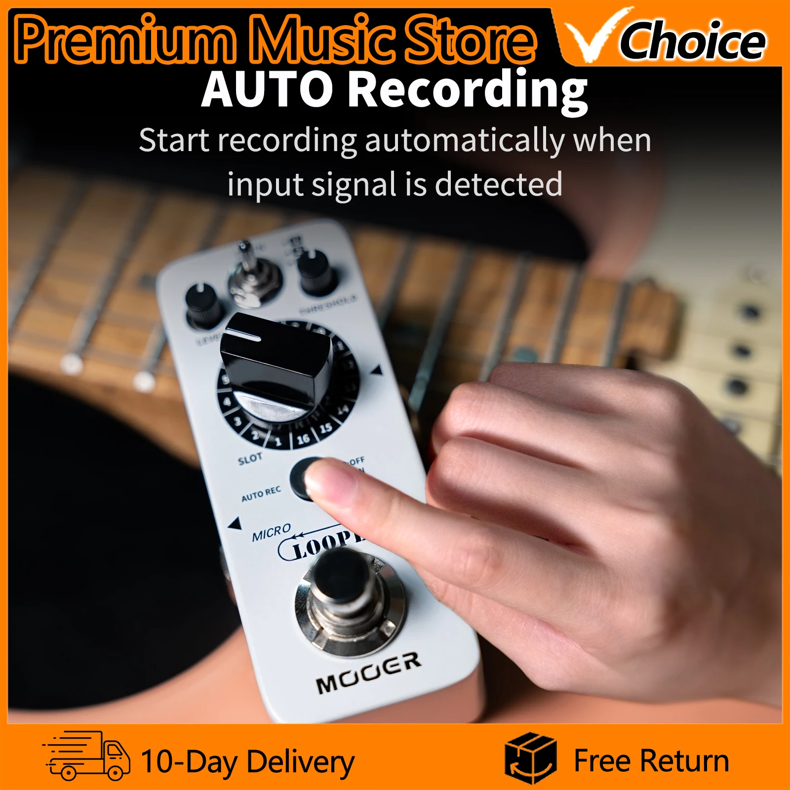 

Гитарная педаль эффектов MOOER Loop Micro Looper II с функцией автоматической записи на 480 минут, 3 блока для сохранения и 16 слотов в каждом блоке.