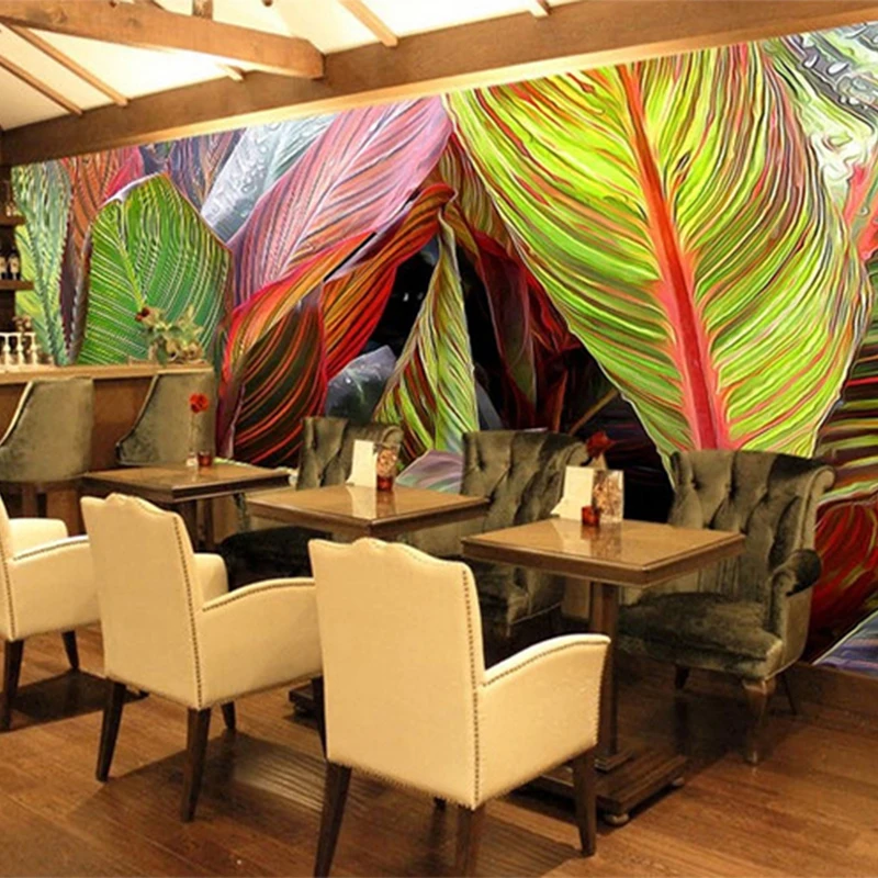 Customized products 3D Wallpaper red leaves rainforest leaves mural Living room TV background wall bedroom photo restaurant 8d