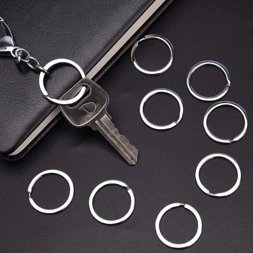 New 1-50Pcs Polished Silver Keyring Stainless Steel Hole Flat Key Ring Key Chain Rhodium Plated Round Split Keychain Wholesale