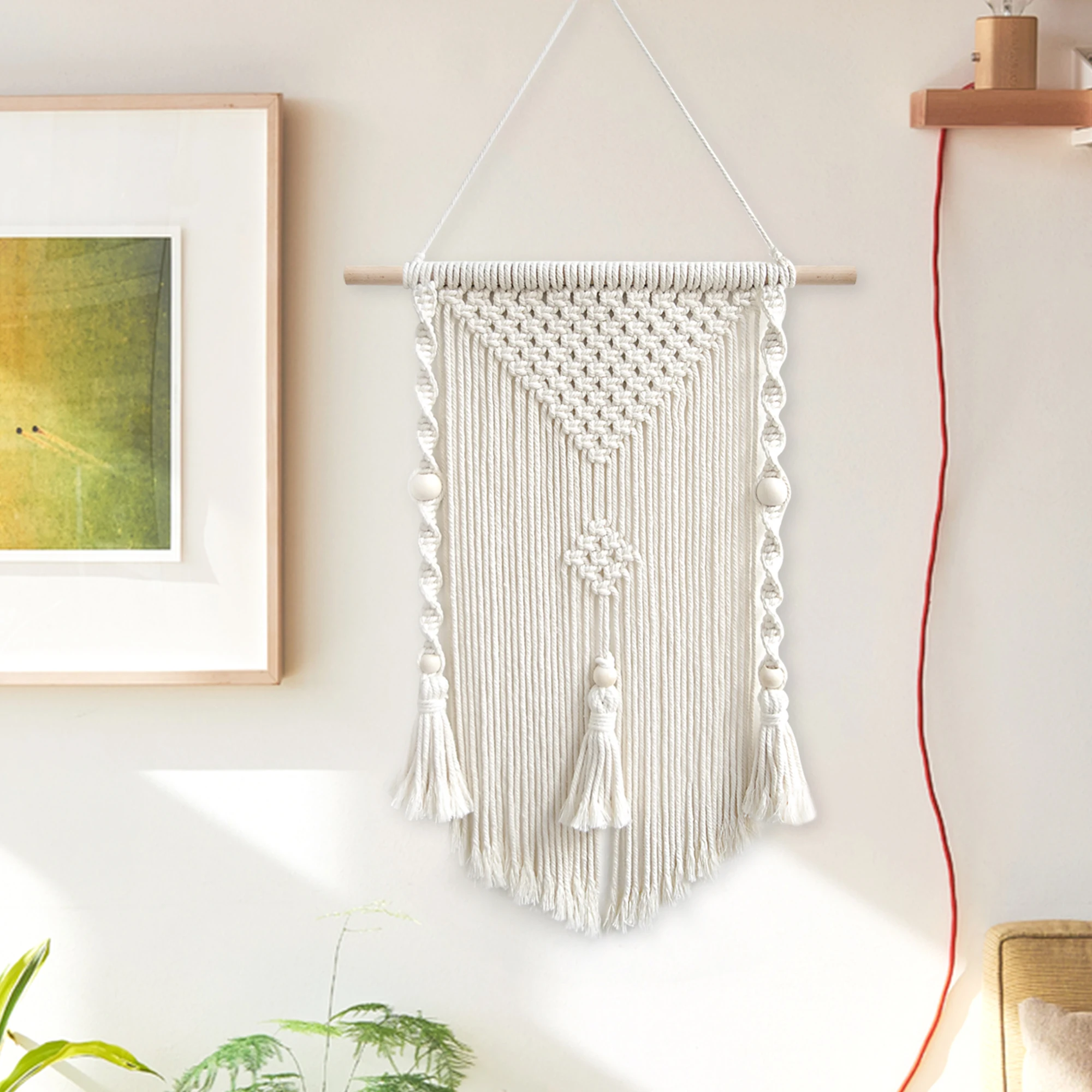 Macrame Woven Wall Hanging Boho Home Chic Bohemian Geometric Art Decor Beautiful wooden beads decor Room Decoration Tapestry