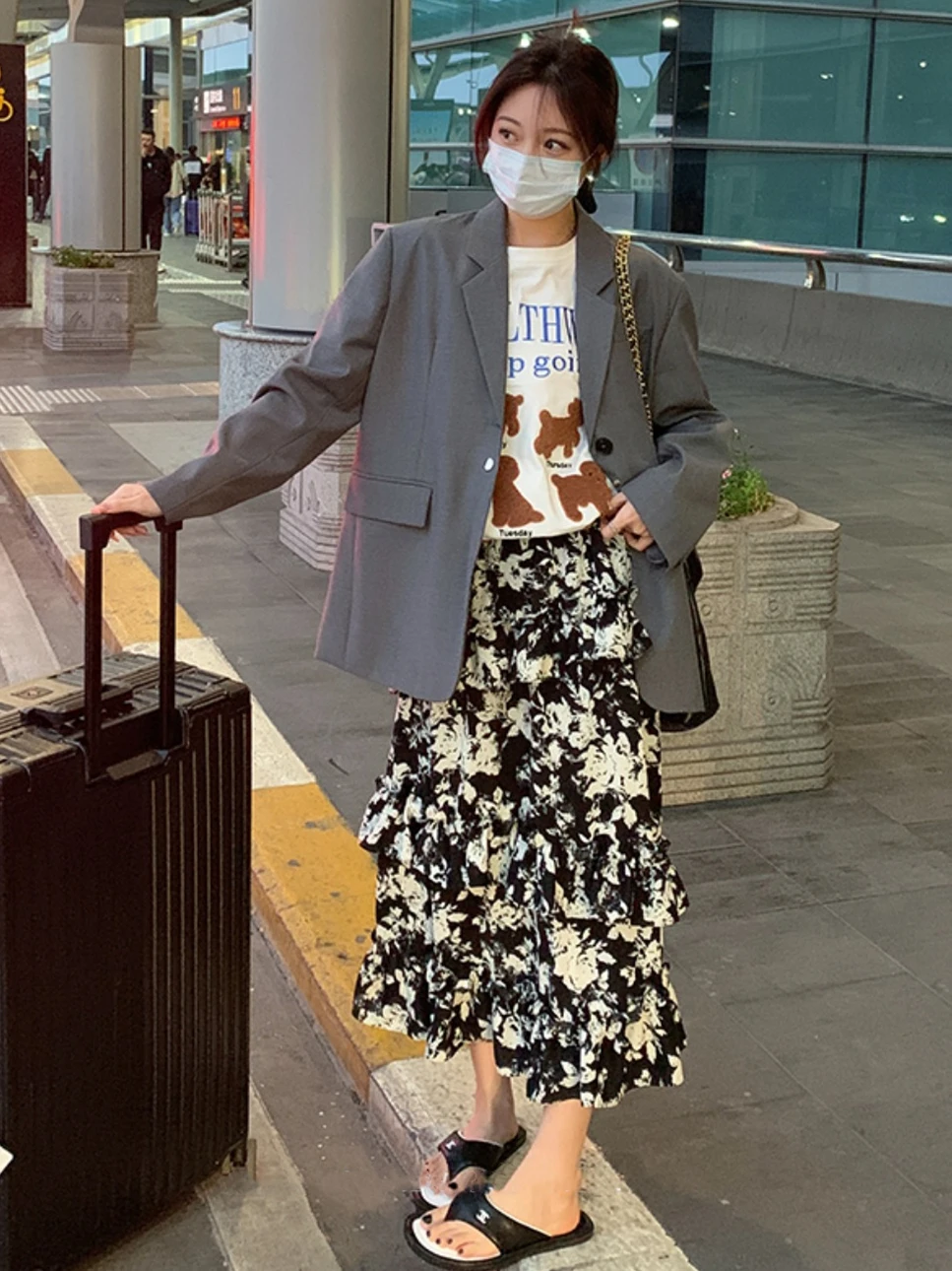 صيف جديد الشيفون نصف طول التنانير للإناث مرونة الخصر خمر الأزهار المطبوعة ألف خط فلوي شارع العليا موضة فيستدوس #4