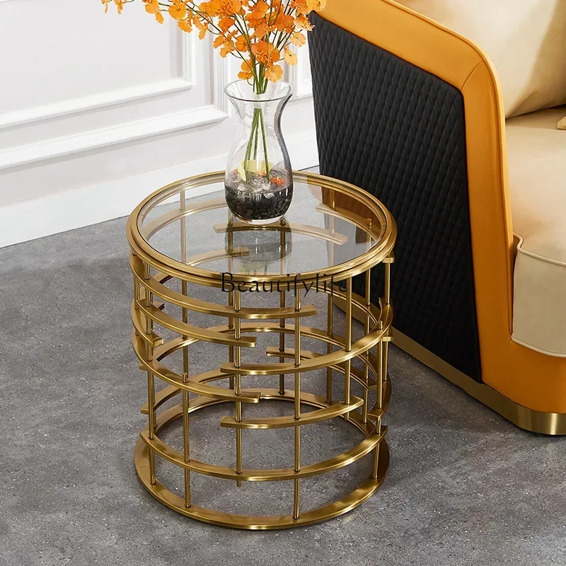 

LJY*light luxury corner few stainless steel gold-plated living room few