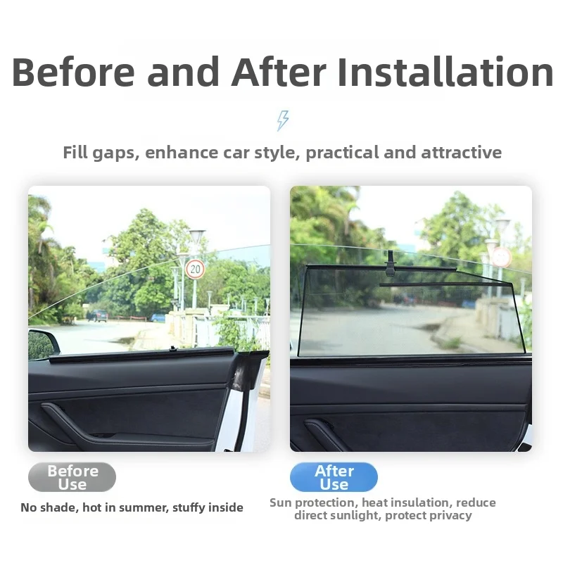 2PCS For Tesla New Model 3/Y Juniper Retractable Car Window Sun Shade UV Protection Side Window Curtain Privacy Screen Interior