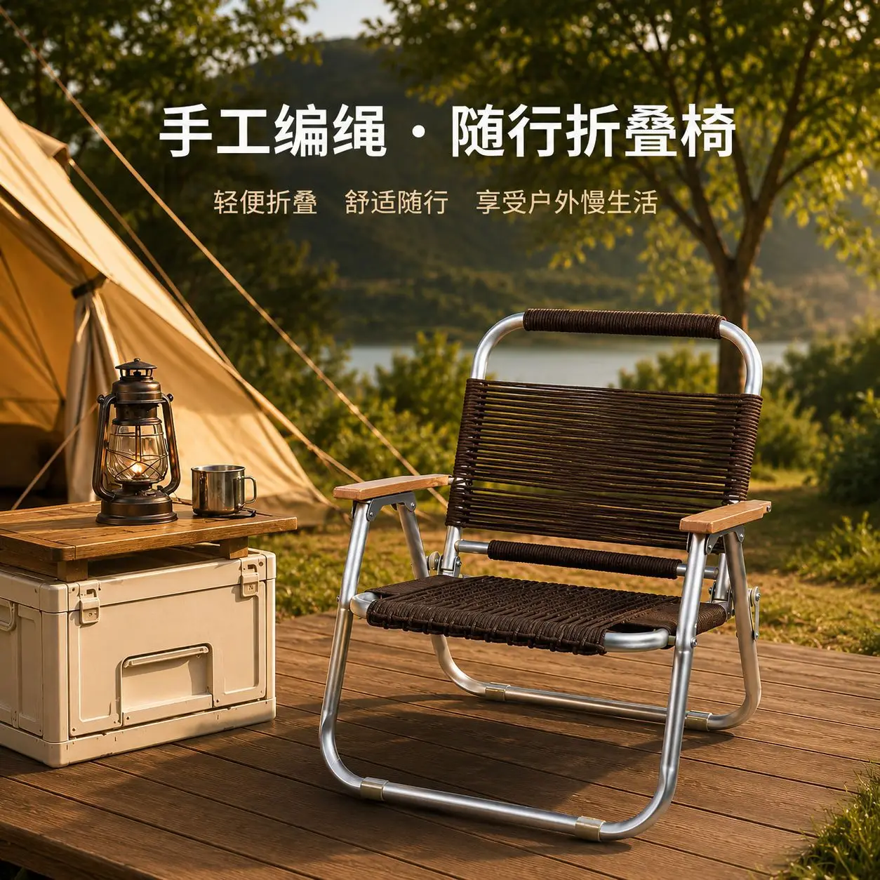 HYS new braided rope short folding chair camping chair outdoor portable table and chair imitation rattan  stall picnic