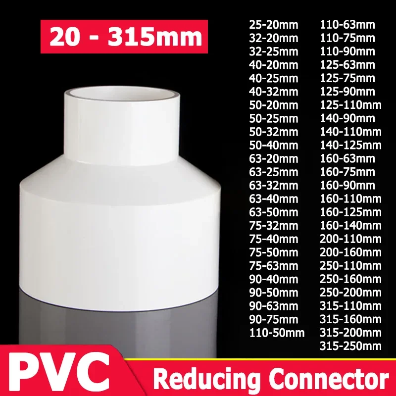 

1-10pcs 20/25/32/40~315mm White PVC Straight Reducing Connector Water Pipe Fitting Garden Irrigation Water Tube Aquarium Adapter