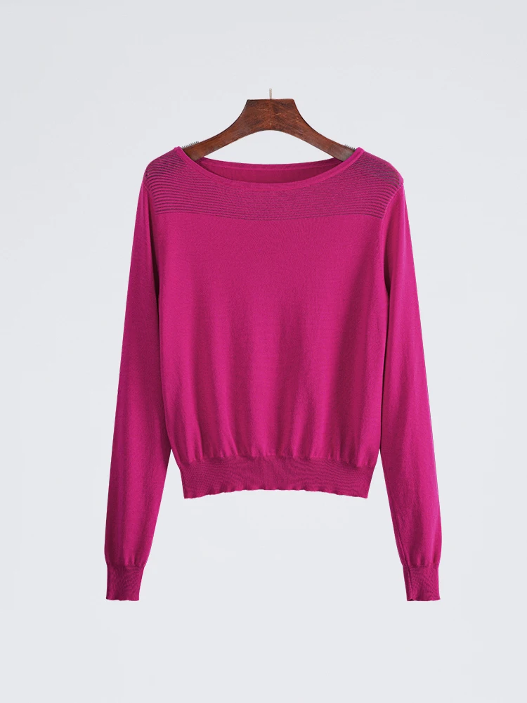 Fashion Women Slash Neck Magenta Knitted Sweater Long Sleeve Loose-Fitting Autumn Winter Tops Warm Cozy Female Casual Pullovers