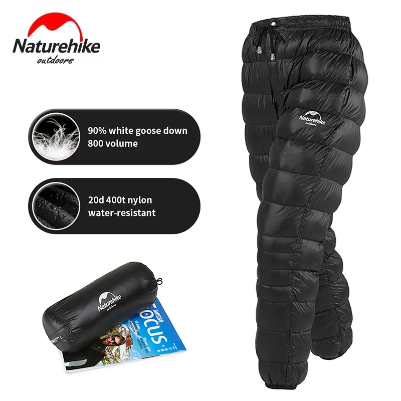 Naturehike spodnie puchowe ultralekkie wodoodporne termiczne zimowe białe spodnie dresowe z gęsiego puchu mężczyźni kobiety Outdoor Camping ciepłe spodnie puchowe