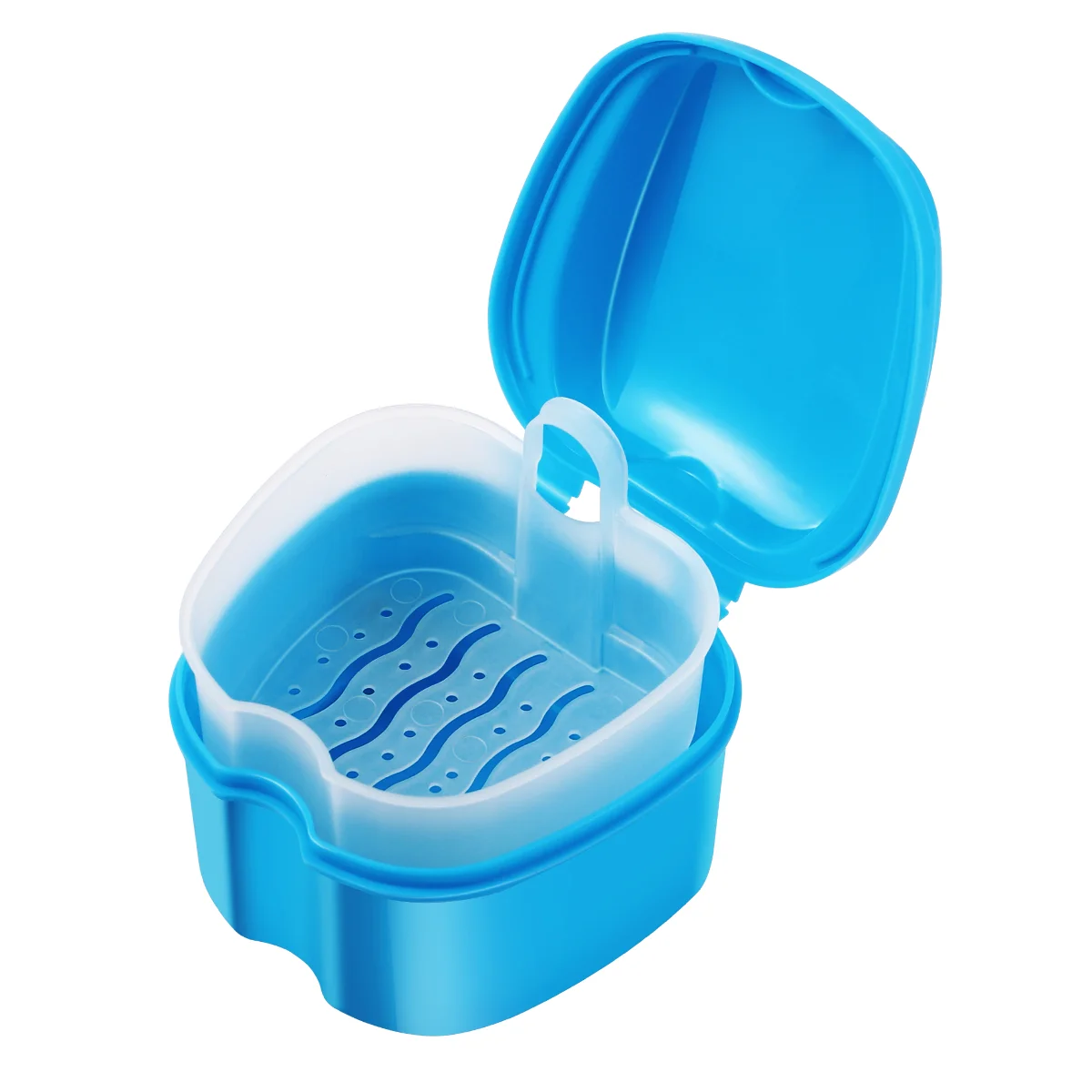 

SUPVOX Denture Box Case Denture Bath Box Case Dental False Teeth Storage Box with Hanging Net Container (Light Blue)