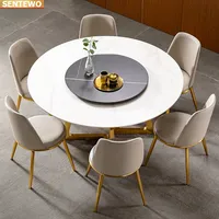 Designer Luxury round Marble Rock Slab dining table set 4 6 chairs mesa tavoli furniture meuble marbre Stainless steel gold base