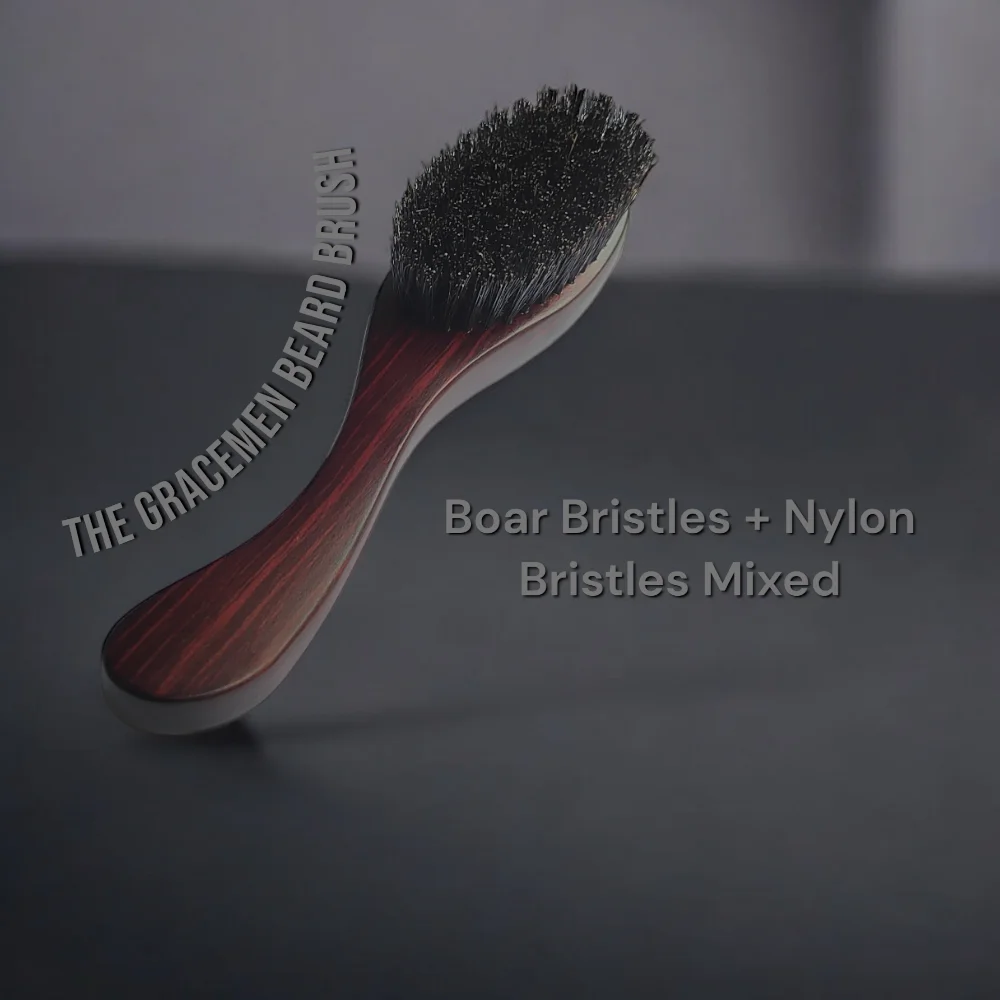 The Gracemen-Brosse à barbe et cheveux en bois naturel pour hommes, manche en bois, outil de toilettage ondulé