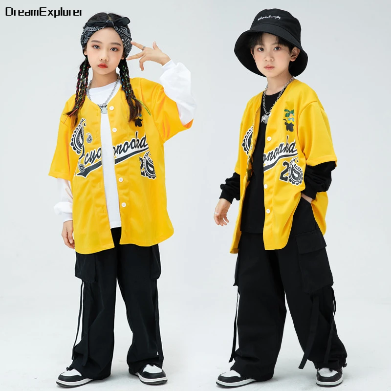 Ragazzi Hip Hop giacca da Baseball pantaloni Cargo bambino Street Dance cappotto Joggers ragazze Jazz costumi vestiti set bambini adolescenti Streetwear