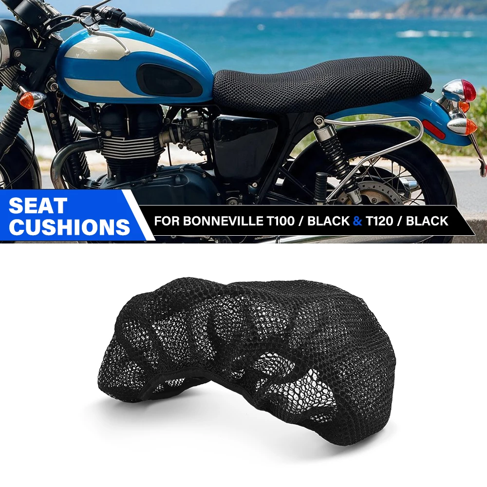 For Bonneville T100 T120 Black 3D Honeycomb Mesh Seat Cover Breathable Sun Cushion Guard Insulation Motorcycle Accessories