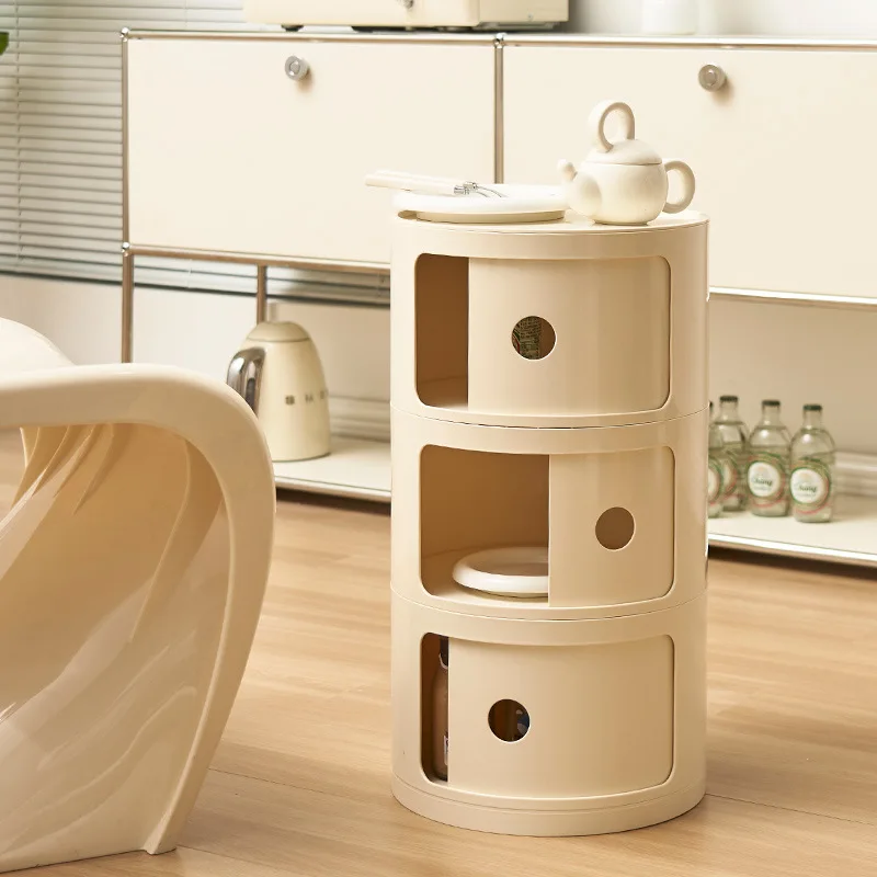 

Nordic simple round cabinet, sliding door, bedside table, multi-layer round storage cabinet, living room, sofa side