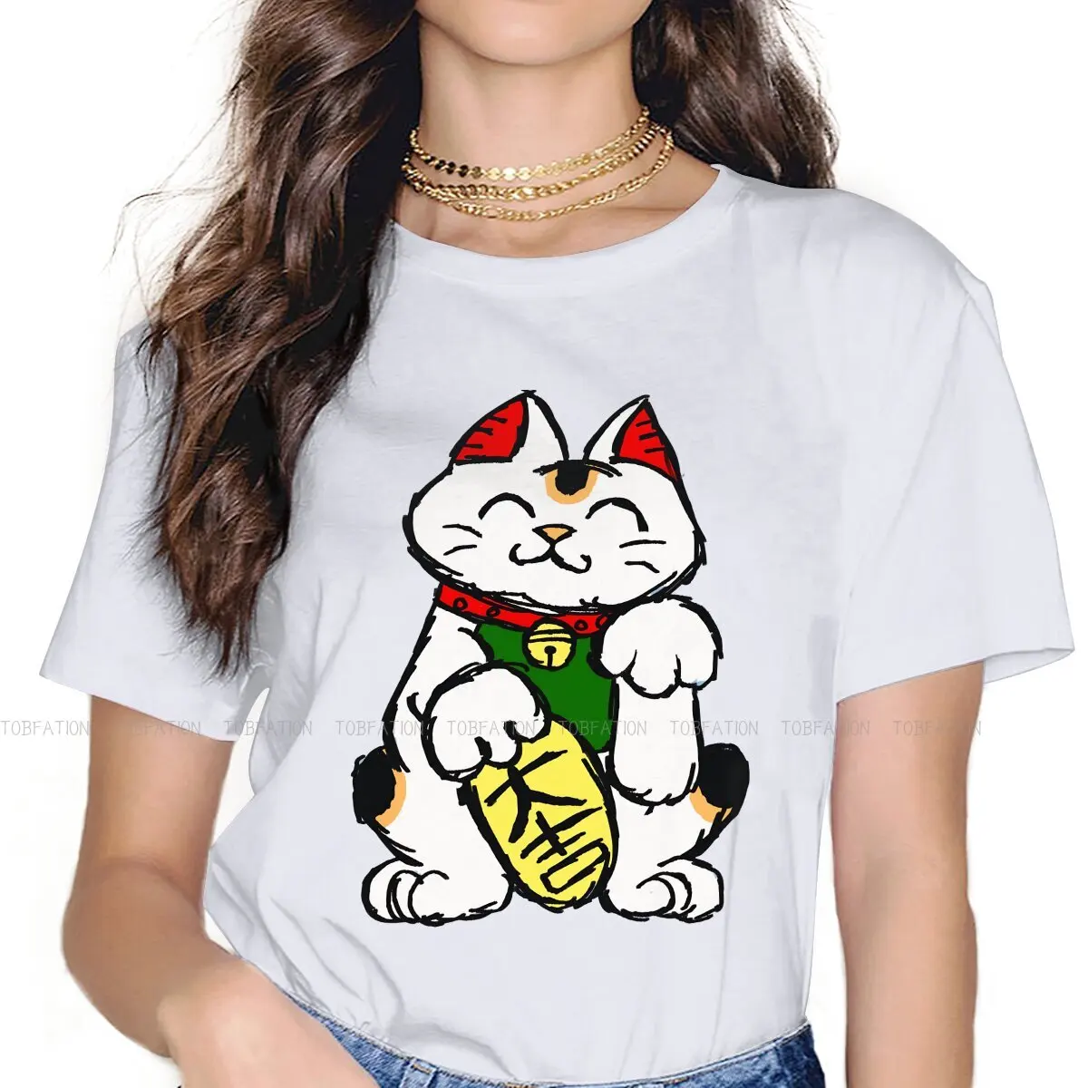 Lucky Cat Women T Shirt Sketchy Classic Female Tops Harajuku Kawaii Tees Ladies 5XL Oversized Tshirt