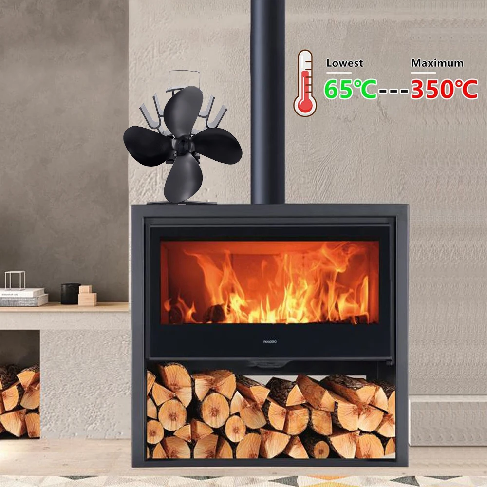 

4 Blade Heat Powered Stove Fan Eco Friendly Quiet Fireplace Fan Log Wood Burner Winter Warm Home Efficient Heat Distribution