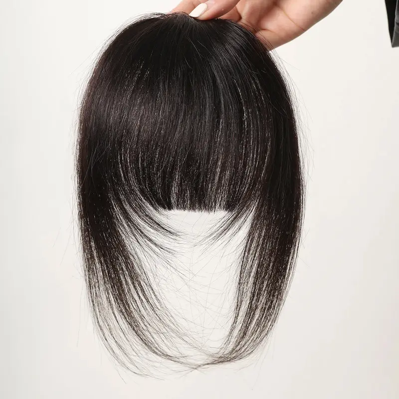 100% Human Hair Bangs Natural Brown Wispy Bang Hair Clip in Bangs Fringe with Temples Hairpiece for Women Clip on Air Bang 4.5in - Image 4