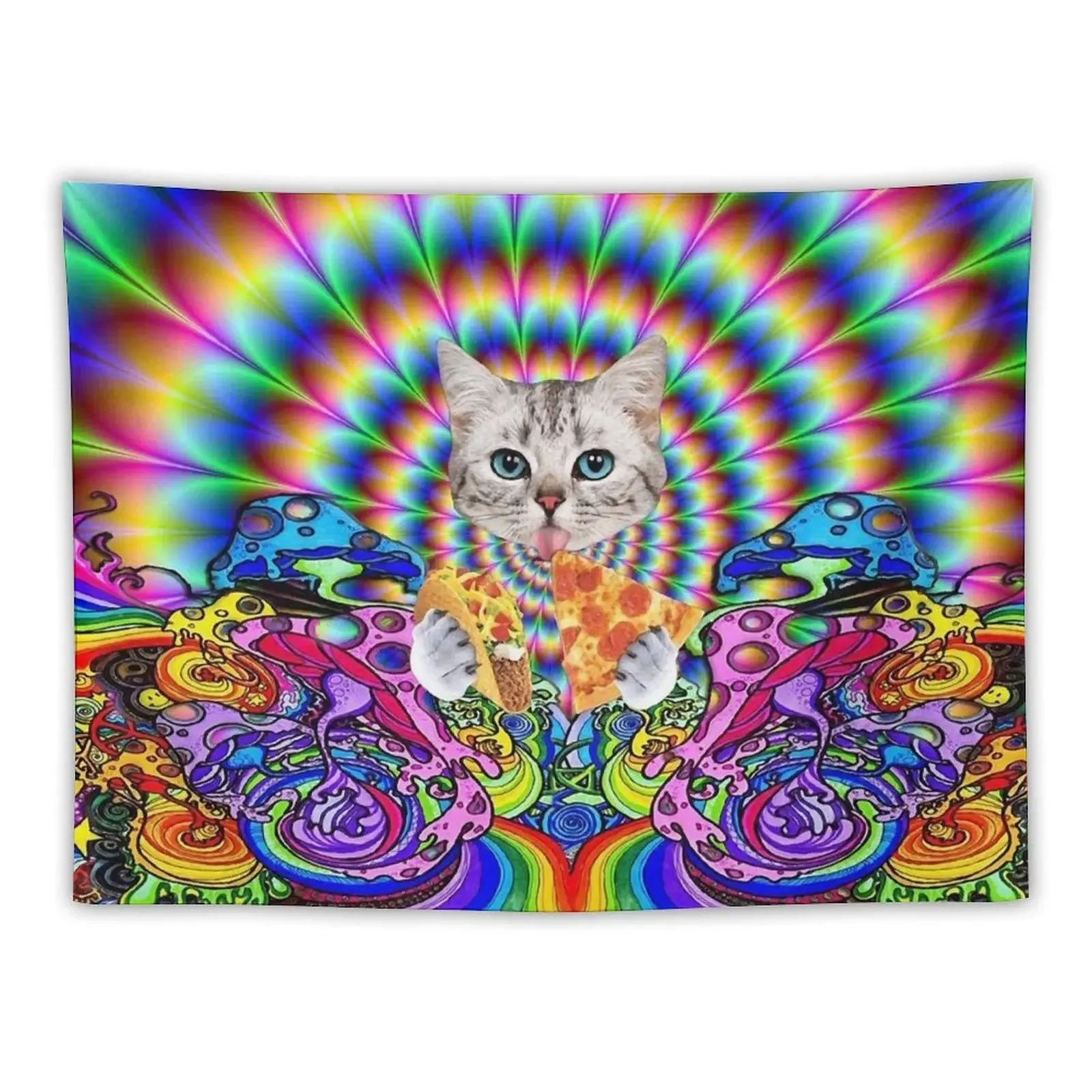 Trippy Taco Pizza Cat Tapestry Decoration Aesthetic Bedroom Decor Aesthetic Home Supplies Tapestry