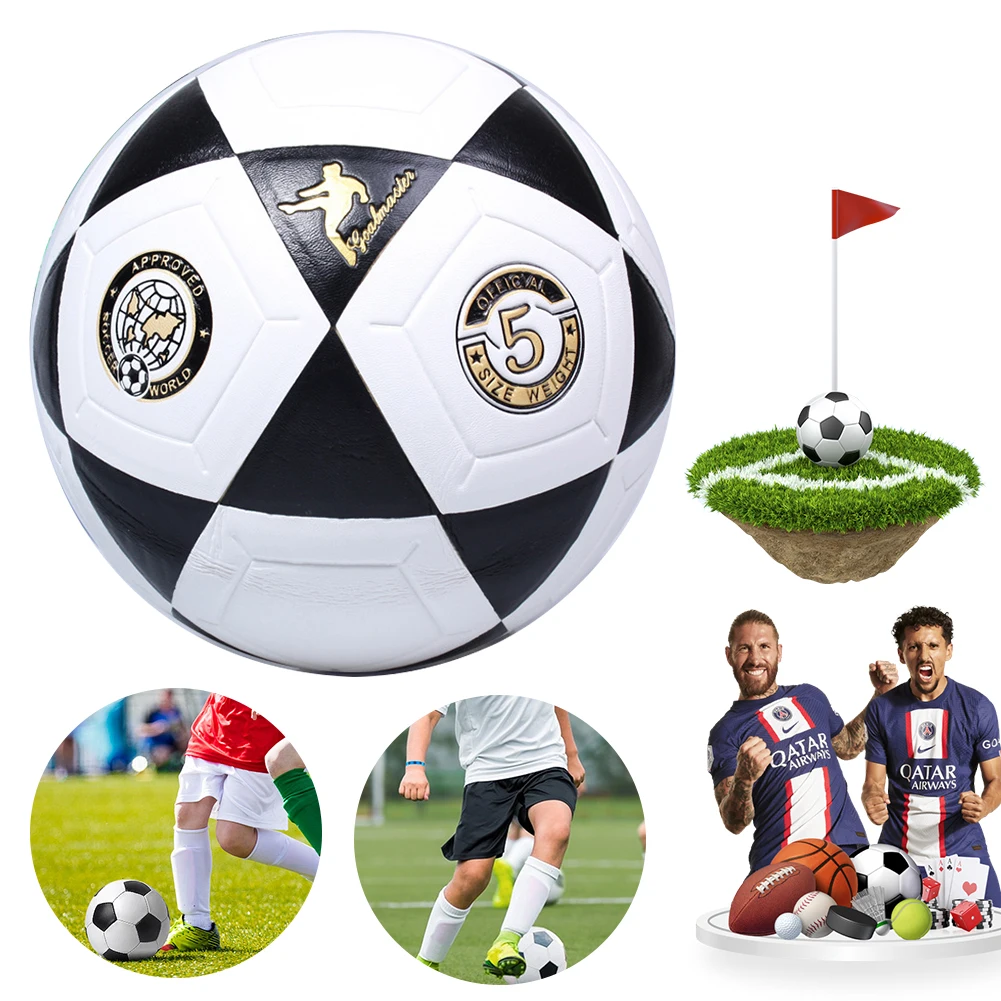 Size 5 Soccer Ball Training Football Machine Stitched Teaching Football Black Triangle Print for Outdoor Sports