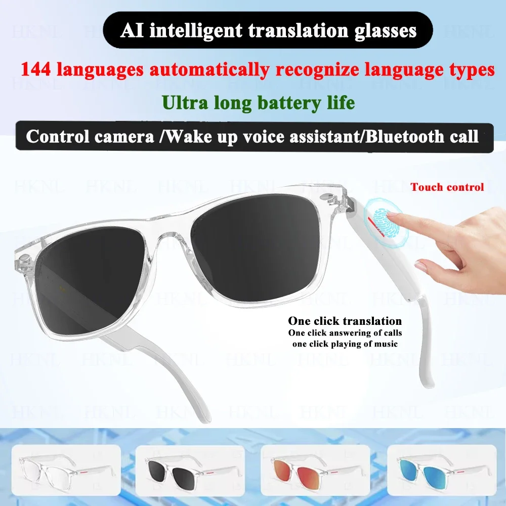 

2025 New Smart Glasses AI Translation Glasses 100+ Languages Real-time Translation Bluetooth Music Smart Sunglasses Men Women