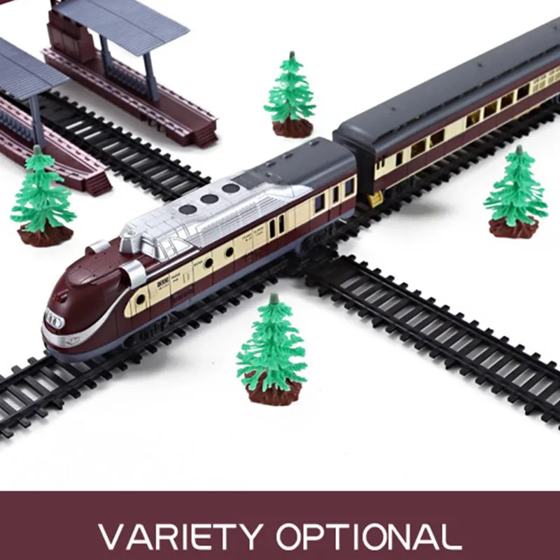 Electric Toy Train Electric Variety Railcar Retro Steam Train Model Puzzle Assembly Toys Railway Track Set Kid Toys Christmas