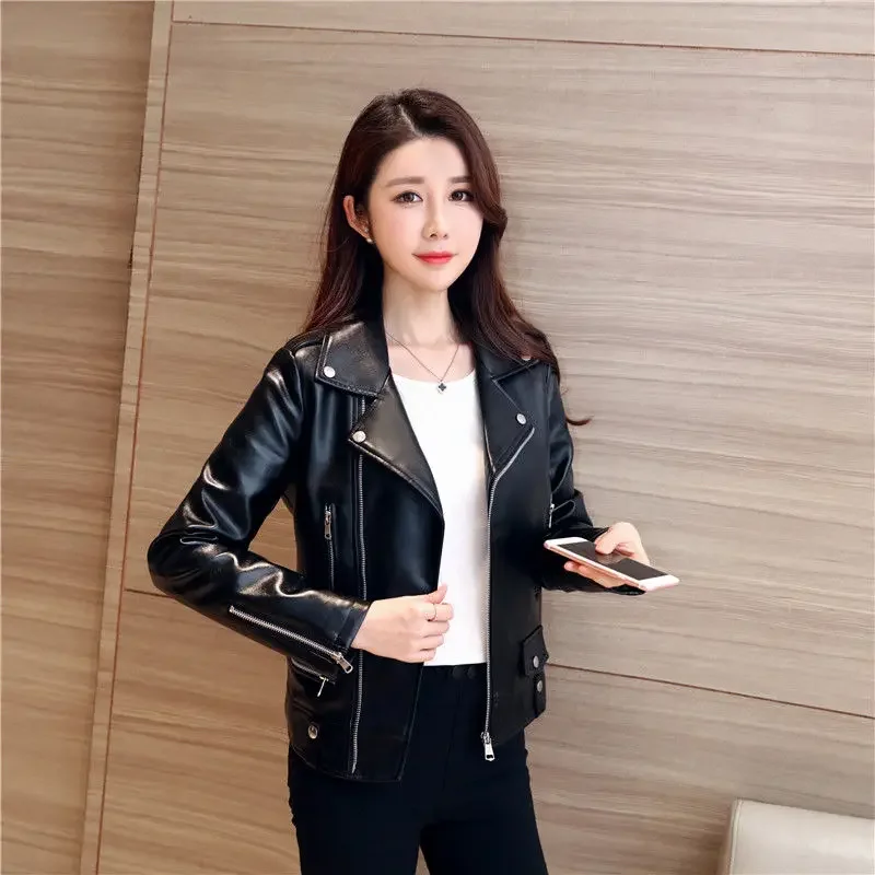 PU Leather Jackets Women Spring Autumn Winter New Style Coat Leather Outwear Slim Temperament Female Overcoat Top A631