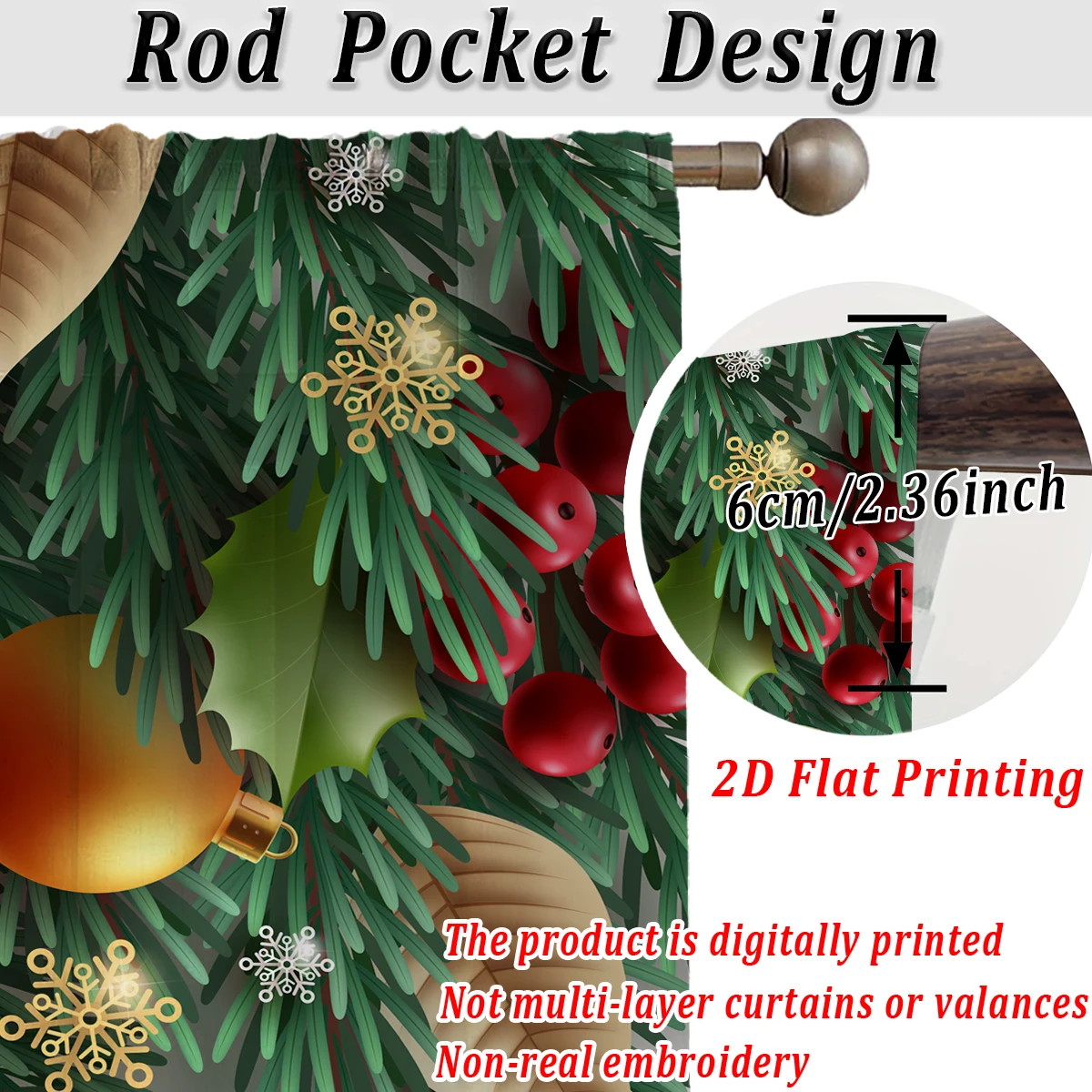 ستارة شفافة مطبوعة مسطحة لعيد الميلاد مع زخرفة ندفة الثلج على شكل ورقة عيد الميلاد لغرفة المعيشة وغرفة النوم وحفلات العطلات