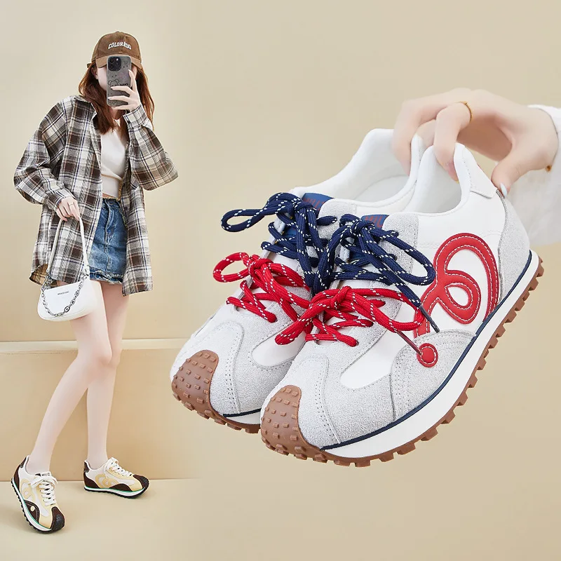 2026 women's fashionable casual shoes with lace up mesh, dad shoes, thick sole, height increasing outdoor sports shoes