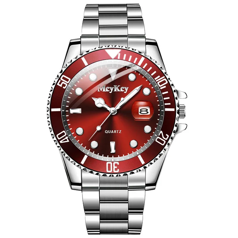 Modische Herren-Businessuhren mit Edelstahlarmband, Kalender, Quarzwerk, Casual-Uhr, Sport-Armbanduhr, Reloj Hombre