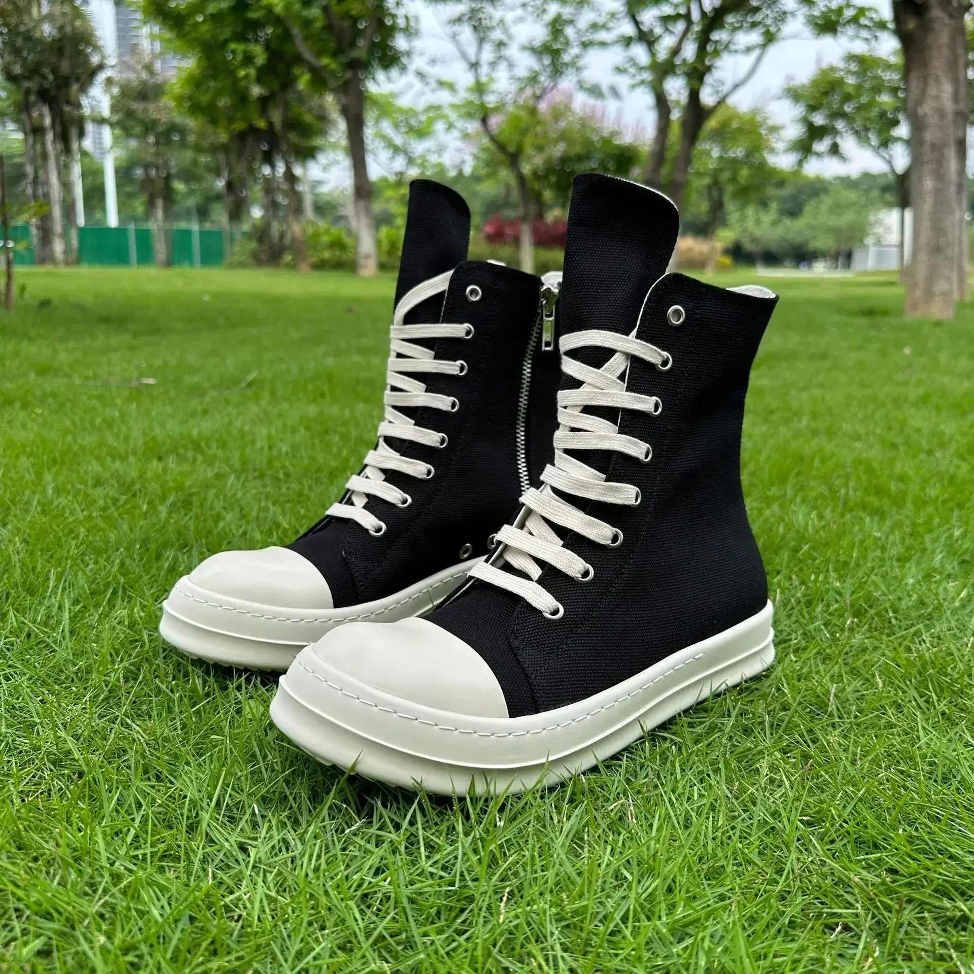 Rick-zapatos de alta calidad para mujer, botas de lona con suela gruesa elevada, versátiles, color negro, tendencia, 2024