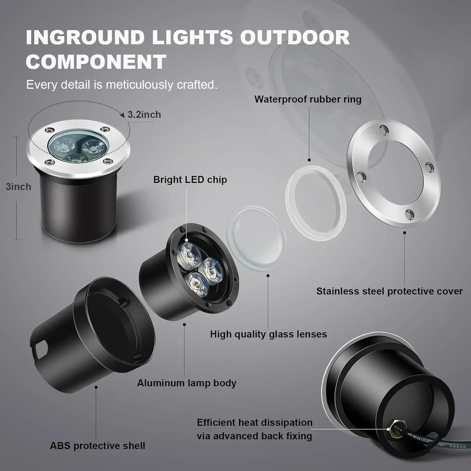 Low Voltage Landscape Lights, LED, In-Ground Lighting, IP67 Waterproof, Decorative Lights for Yard, Pathway, 3W, 7 W, 12W, 15W,