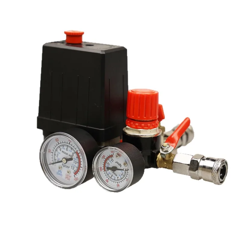 Air Compressor Parts Pneumatic Pressure Regulator 4‑Port Control Switch Assembly 125PSI Outlet Pressure Valve