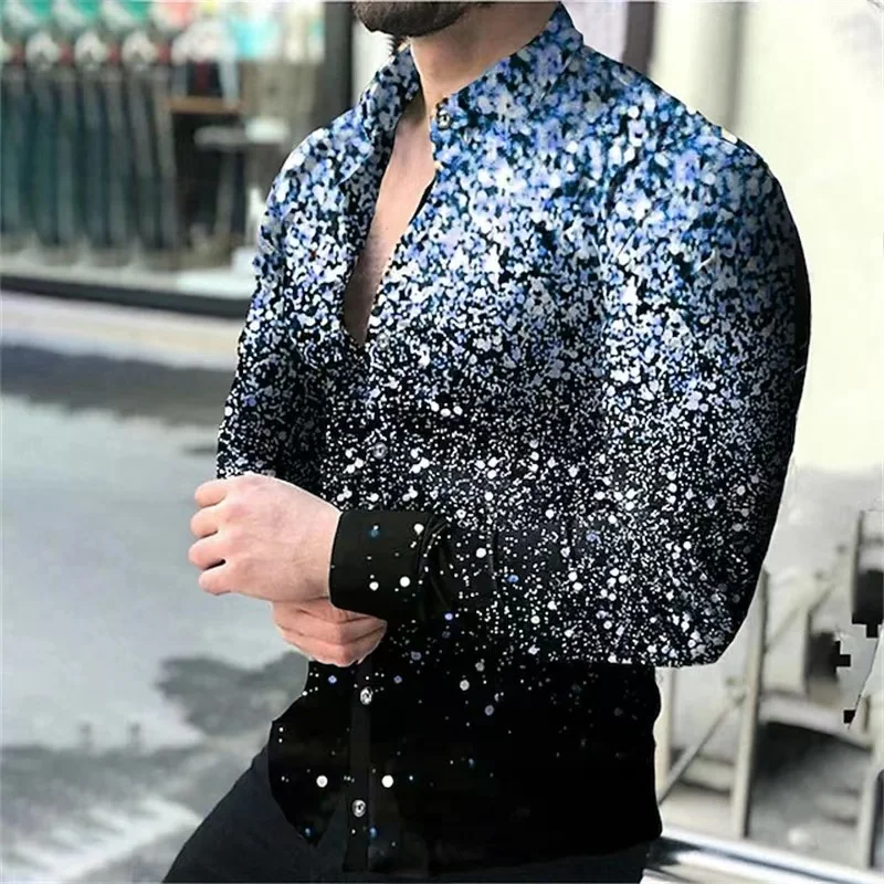 Men's shirt fashionable casual starlight 3D high-definition pattern soft and comfortable lapel 2024 spring/summer new hot sellin