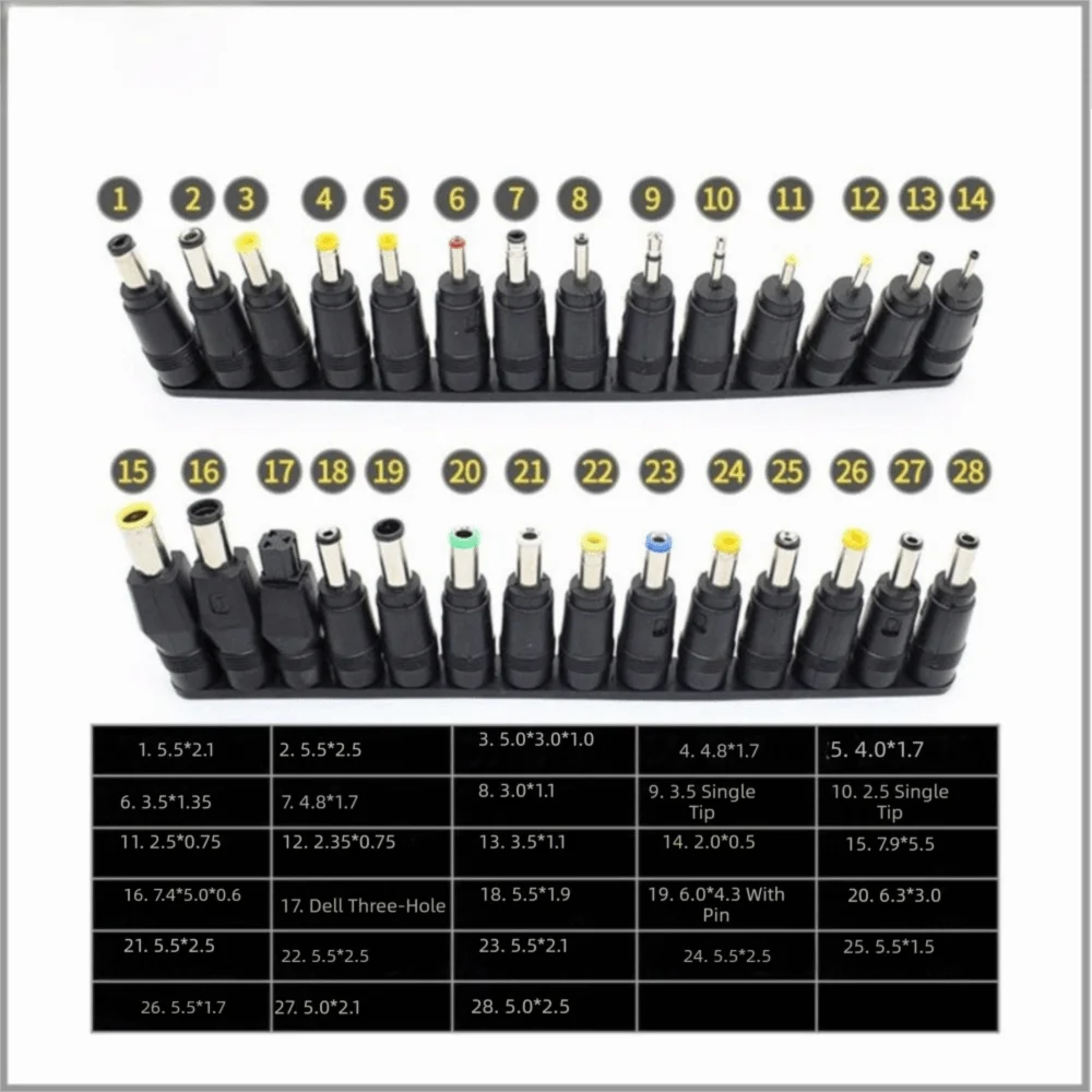 28PCS 5.5x2.1mm DC Power Adapter Tips Practical Interchangeable Universal Charging Conversion Head Charger Connectors