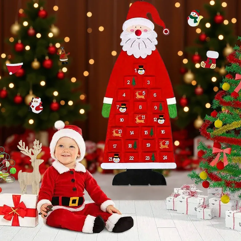 Adventskalender aus Filz, Weihnachtsbaum, Countdown, Wandbehang, festlich, wiederverwendbar, dekorativ, Geschenk, Weihnachtsmann-Ornamente, Party-Dekoration, Zubehör