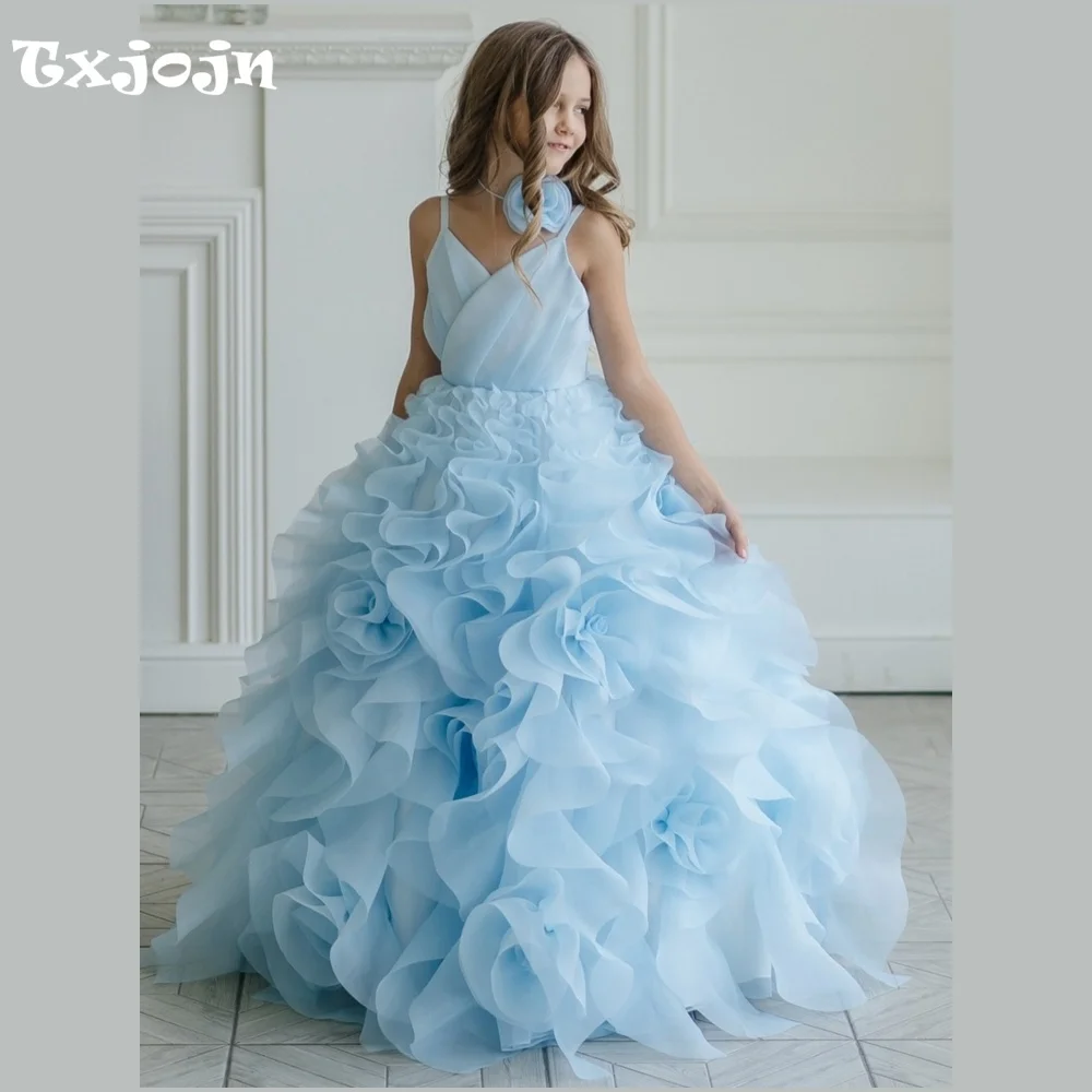 Girl's Ball Gown Ruffled Wedding Flower Girl Christmas Mesh Princess Dress Toddler Teens Child Vestido Birthday Clothes 3-16Y