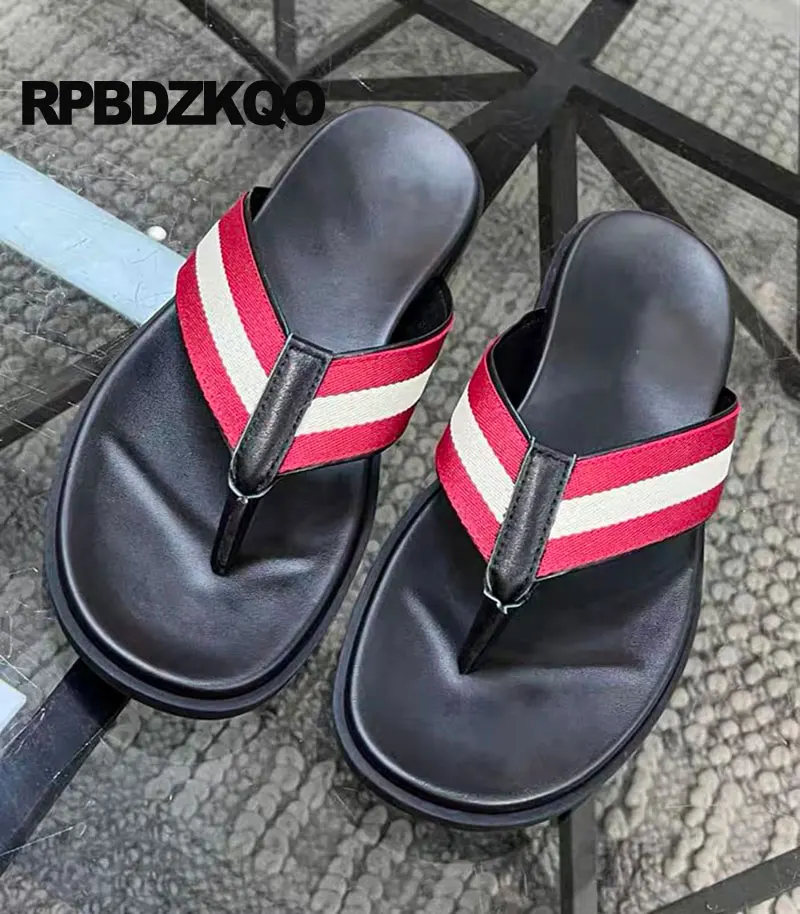 Slides Striped Breathable Luxury Designer Shoes Men High Quality Flat 2024 Slippers White Native Genuine Leather Summer Sandals