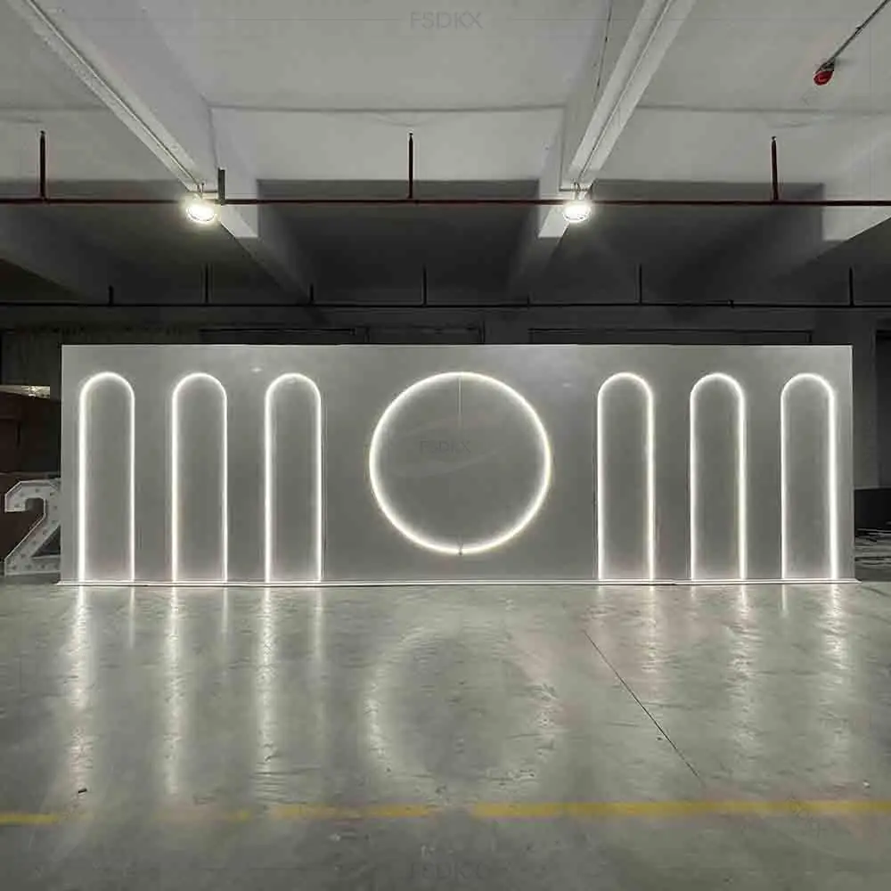 

Best Selling 3D Wedding Stage Backdrop Wave Design Wedding Arch Backdrop Wall With LED Light