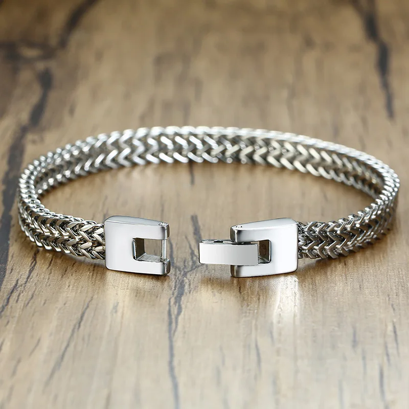 Stylish Mens Stainless Steel 6.5MM Two-strand Wheat Chain Bracelets Punk Biker Male Bracelet 8.26\