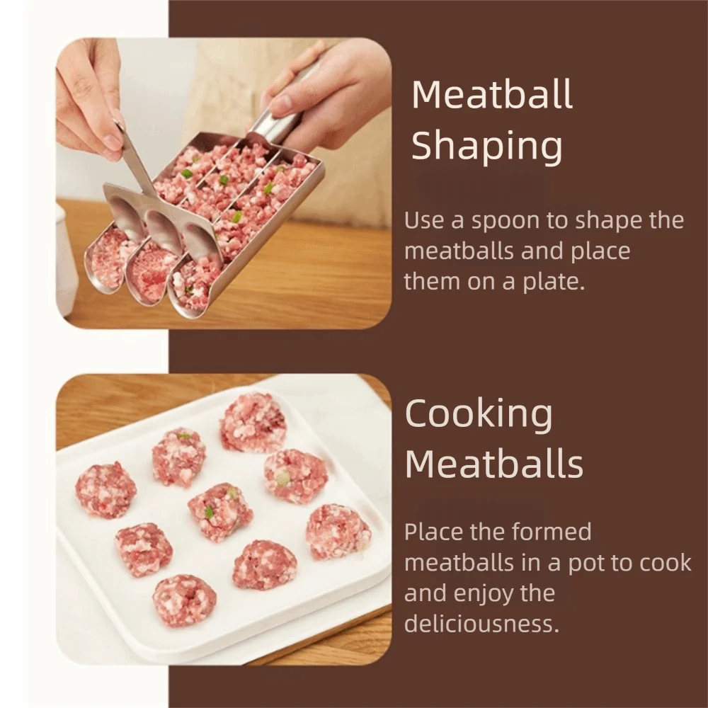 

Stainless Steel Meat Making Ball Mold Easy-Release 1/2/3/4 Tube Manual Meatball Maker with Scoop Durable Meatball Maker Tool