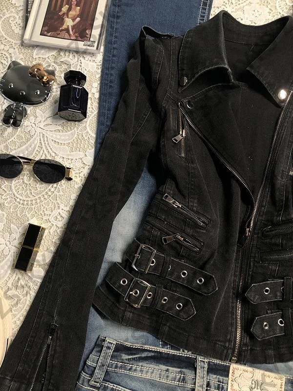 Veste d'hiver pour Moto et motard, Polo, vêtements Vintage des années 90, Cowboy, manches longues, capuche, fermeture éclair, Punk, gothique, pour fille