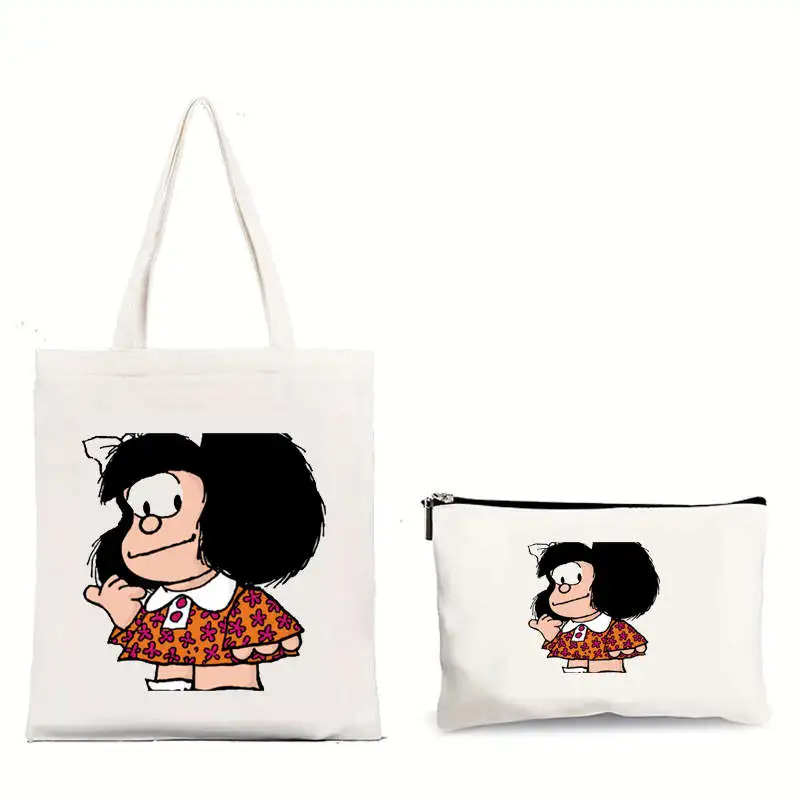 MINISO Disney Mafalda Malerei Kissen jesień makijaż w stylu kreskówki płócienne damskie torby z grubej bawełny torebka na ramię torba na zakupy