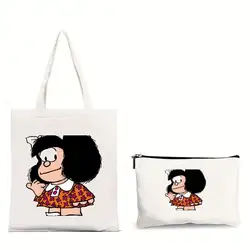 MINISO Disney Mafalda Malerei Kissen jesień makijaż w stylu kreskówki płócienne damskie torby z grubej bawełny torebka na ramię torba na zakupy torebki wielokrotnego użytku