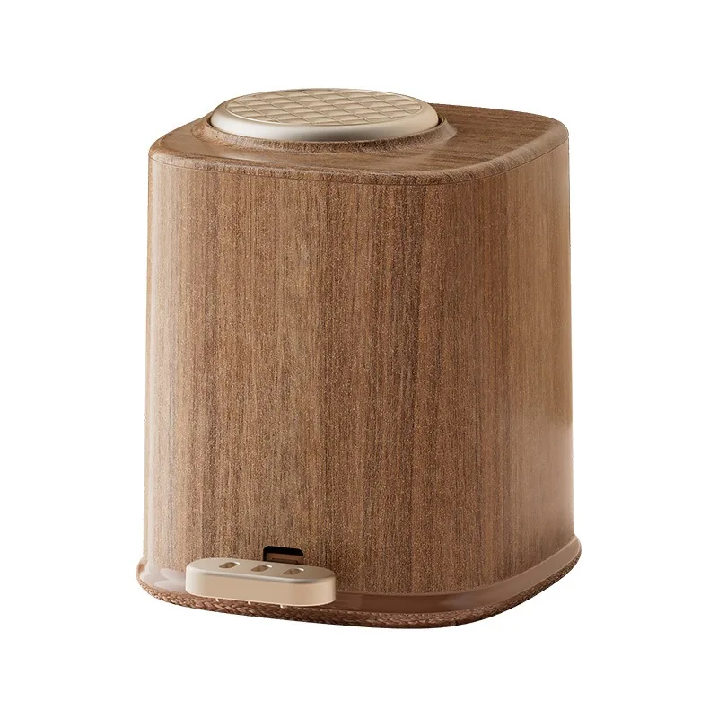 Trash can household high-end light luxury bathroom living room retro wood grain foot pedal press double open trash can with lid