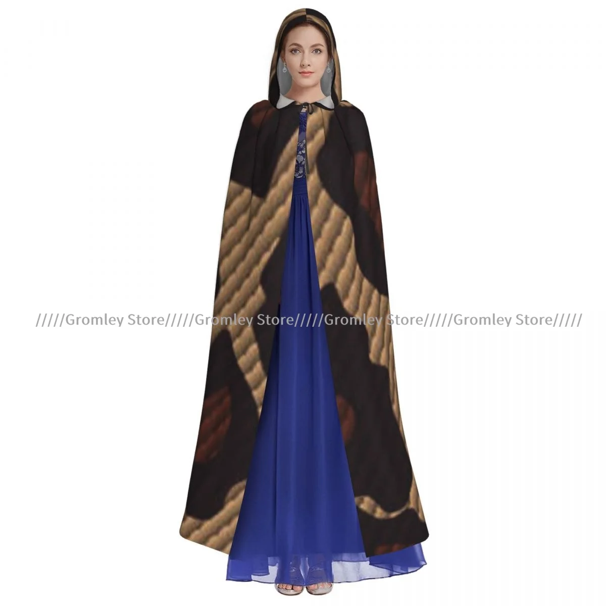 القرون الوسطى هالوين تأثيري عباءة معطف مقنع مجردة جلد الثعبان نمط كيب معطف طويل خندق زي معالج عباءة