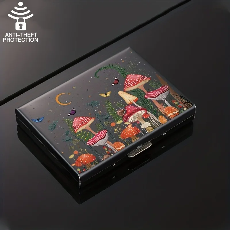 6/8/10 card slots Mushrooms Pattern Hardside Card Case, Metal Credit Card Holder, Minimalist Card Holder