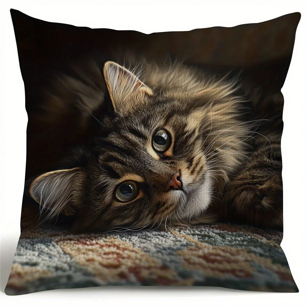 Funda de almohada de Pascua con diseño de gato Feral Maine Coon, cremallera oculta, para crear un espacio elegante y minimalista en el sofá, sala de estar, dormitorio