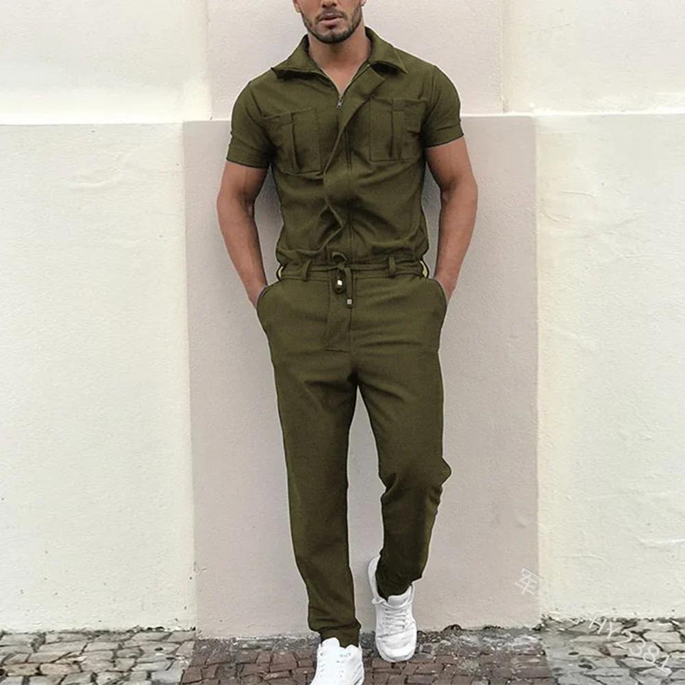 

2024 New Mens Rompers Pants Casual Loose One-Piece Suit Overalls Fashion Short Sleeve Jumpsuit Streetwear Men Ropa De Hombre