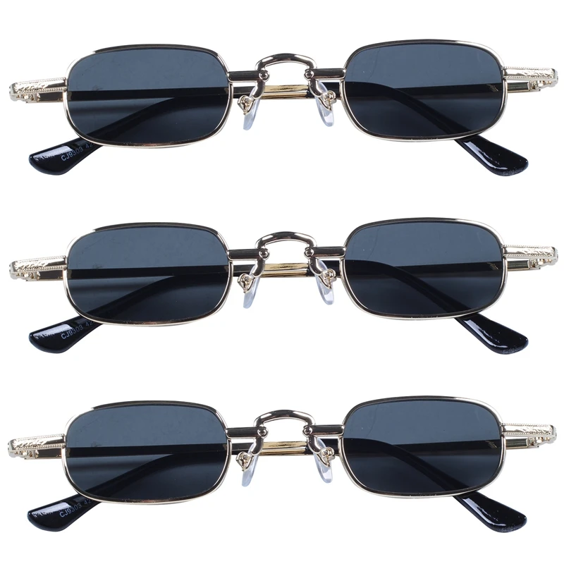 

3X Retro Punk Glasses Clear Square Sunglasses Female Retro Sunglasses Men Metal Frame-Black Gray & Gold