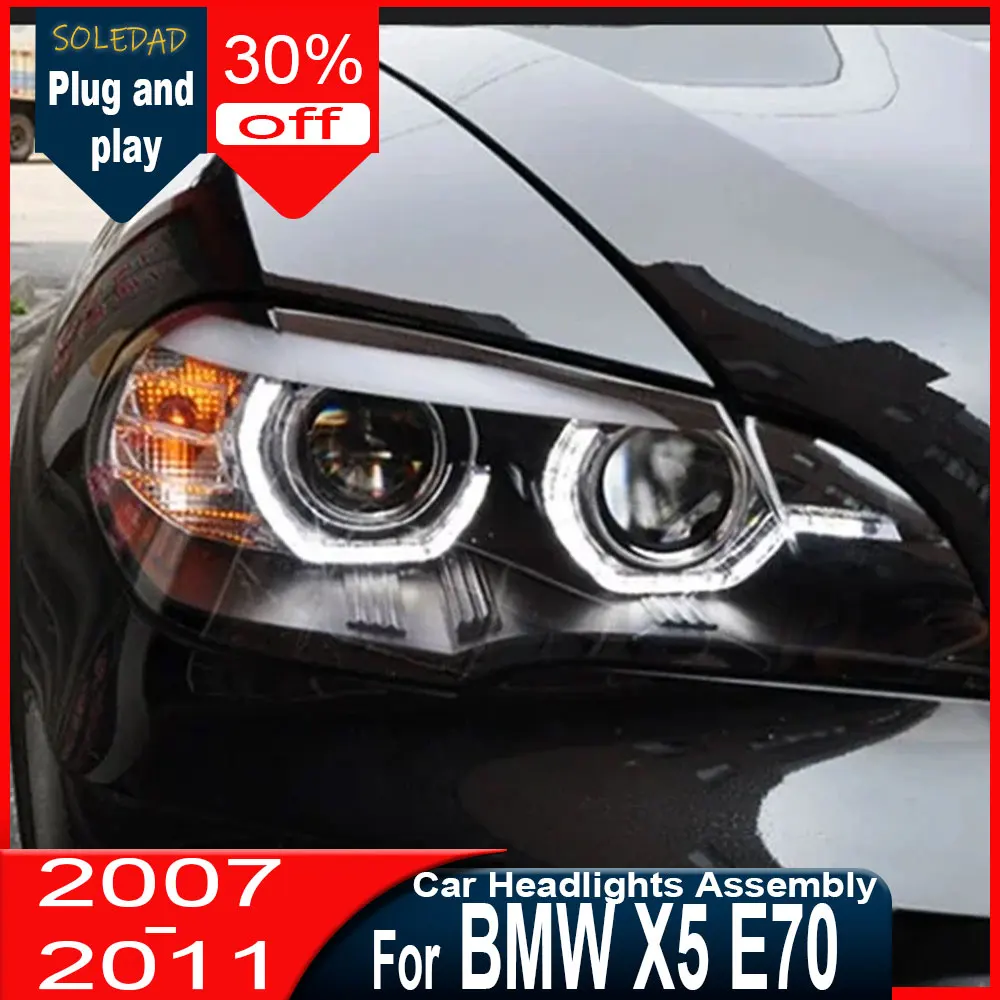 2pcsCar LED Headlights for BMW X5 E70 Headlights 2007-2013 E70 LED Head Lamp Angel Eye DRL Signal Lamp Hid Auto Accessories